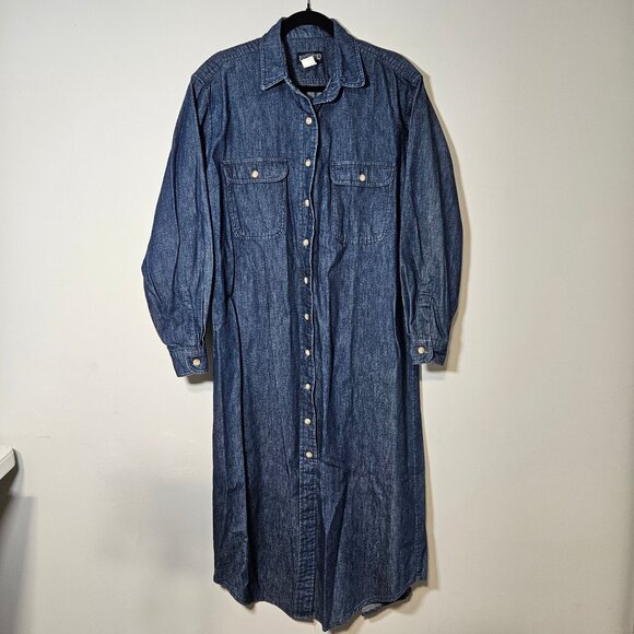 Lands End Womens Denim Button Down Shirt Dress Size Lg 100% Cotton Made In USA - Picture 6 of 8
